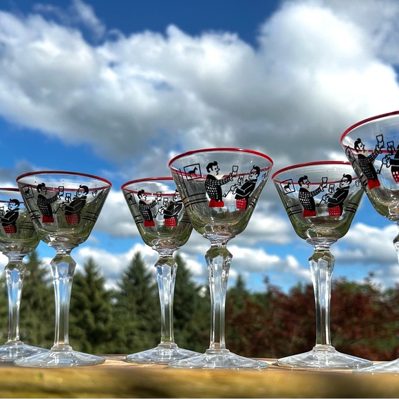Vintage Libbey Pickwick Merrymaker Martini Glasses, Midcentury Equestrian Cockta - Picture 9 of 12